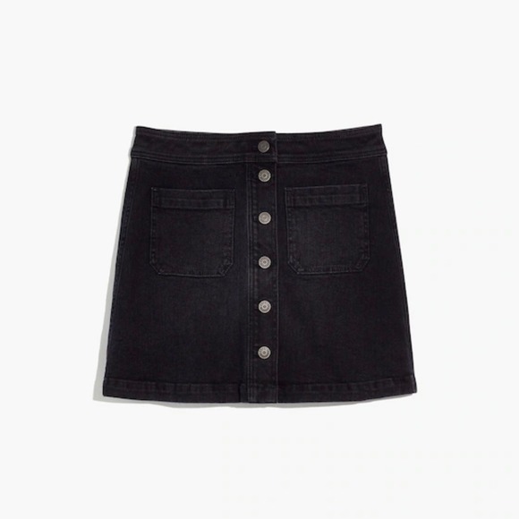 Madewell Dresses & Skirts - Madewell‎ Black Denim A-Line Mini Skirt Stretch Patch Pocket Women's 6 Small